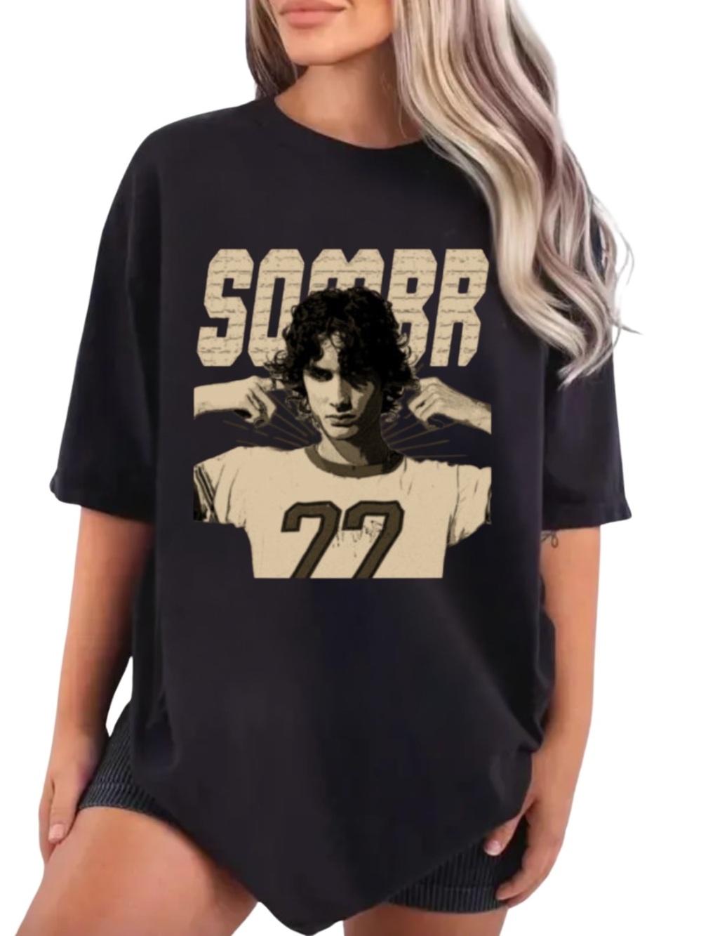 Gildan Black Tee with Beige 'SOMBR' Graphic and 22